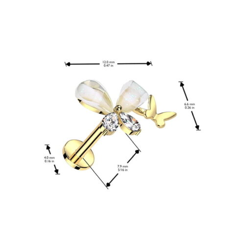 CZ Butterfly Threadless Push Pin Top Cartilage Labret - Image 4