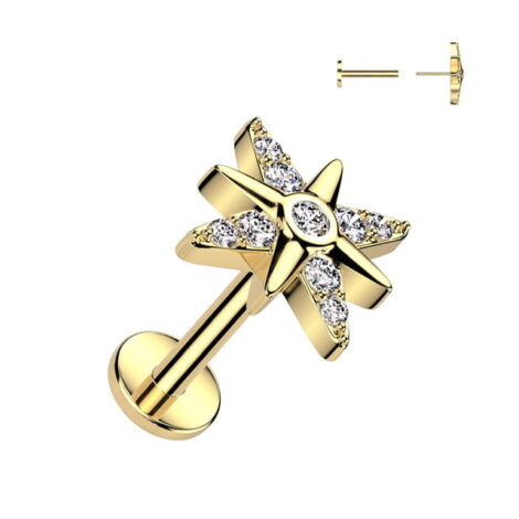 CZ Starburst Threadless Push In Top Labret Cartilage, Flat Back Stud - Image 3