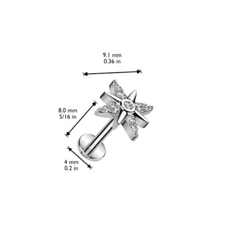 CZ Starburst Threadless Push In Top Labret Cartilage, Flat Back Stud - Image 4