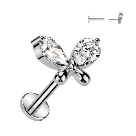Pear CZ Butterfly Threadless Push In Top Labret Cartilage Stud - Image 3