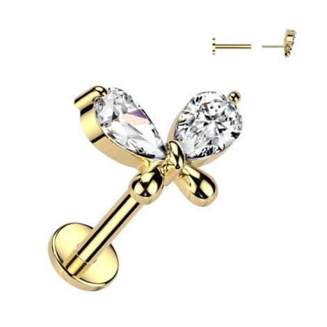 Pear CZ Butterfly Threadless Push In Top Labret Cartilage Stud - Image 2