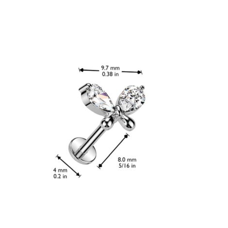Pear CZ Butterfly Threadless Push In Top Labret Cartilage Stud - Image 4