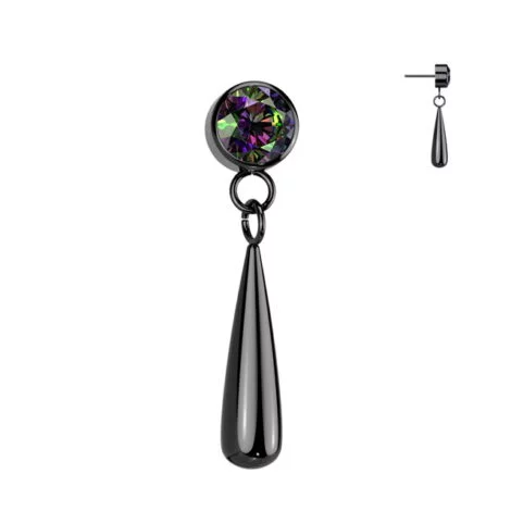 Implant Grade Titanium Threadless Push In Bezel Set CZ Top With Teardrop Dangle - Image 2