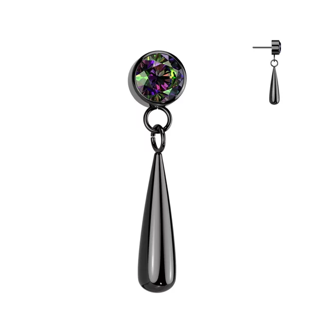 Implant Grade Titanium Threadless Push In Bezel Set CZ Top With Teardrop Dangle