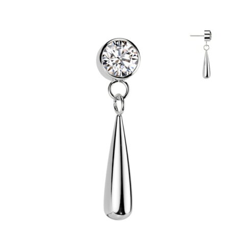 Implant Grade Titanium Threadless Push In Bezel Set CZ Top With Teardrop Dangle - Image 4