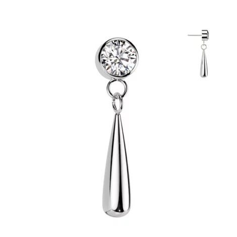 Implant Grade Titanium Threadless Push In Bezel Set CZ Top With Teardrop Dangle - Image 4