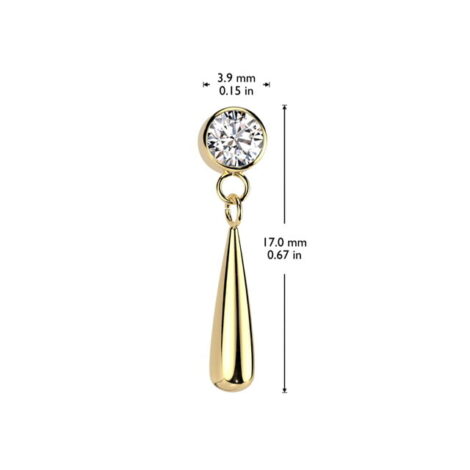 Implant Grade Titanium Threadless Push In Bezel Set CZ Top With Teardrop Dangle - Image 5