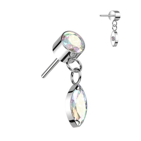 Implant Grade Titanium Threadless Push In Bezel Set CZ With Marquise CZ Dangle Top - Image 4