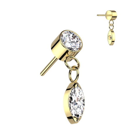 Implant Grade Titanium Threadless Push In Bezel Set CZ With Marquise CZ Dangle Top - Image 3