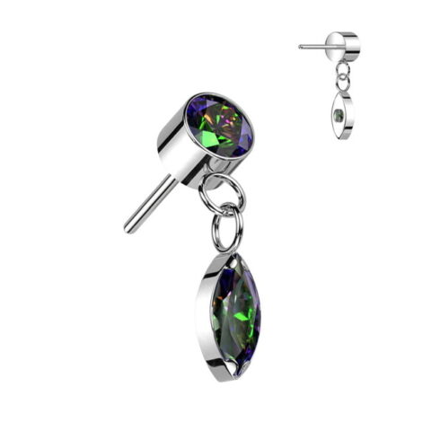 Implant Grade Titanium Threadless Push In Bezel Set CZ With Marquise CZ Dangle Top - Image 2