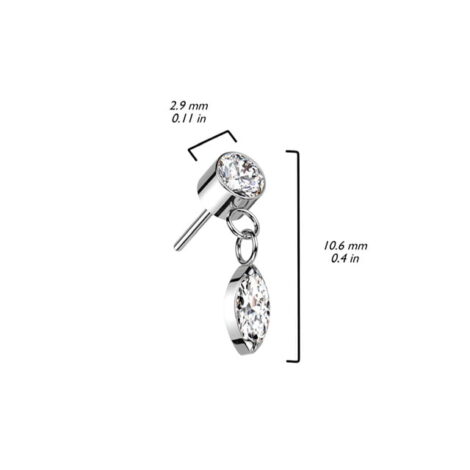 Implant Grade Titanium Threadless Push In Bezel Set CZ With Marquise CZ Dangle Top - Image 5