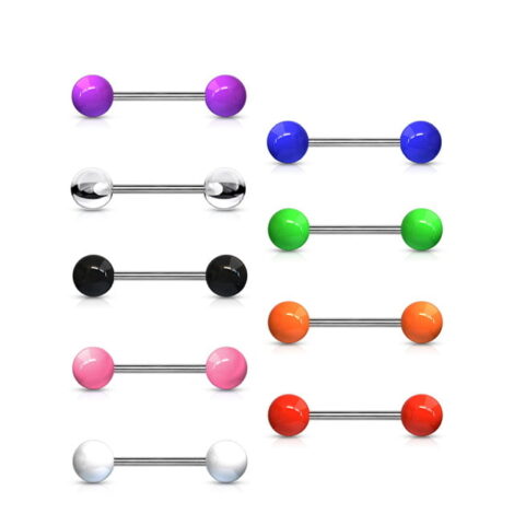 Implant Grade Titanium Tongue Nipple Barbell With Solid Color Acrylic Balls - Image 3