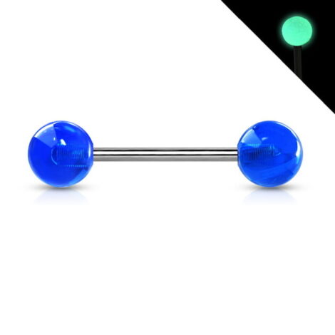 Implant Titanium Tongue Nipple Barbell with Glow in Dark Acrylic Balls - Image 4
