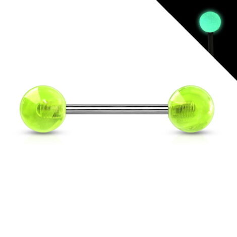 Implant Titanium Tongue Nipple Barbell with Glow in Dark Acrylic Balls - Image 3