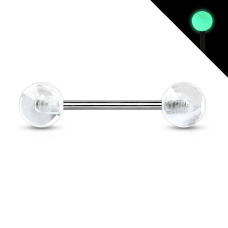 Implant Titanium Tongue Nipple Barbell with Glow in Dark Acrylic Balls - Image 2