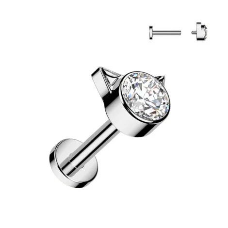 Implant Grade Titanium Kitty Labret w/ Bezal Set CZ Top Internally Threaded - Image 5