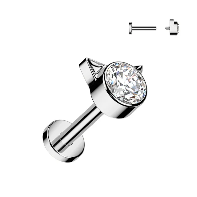 Implant Grade Titanium Kitty Labret w/ Bezal Set CZ Top Internally Threaded