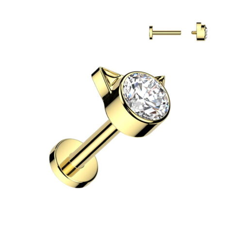 Implant Grade Titanium Kitty Labret w/ Bezal Set CZ Top Internally Threaded - Image 2
