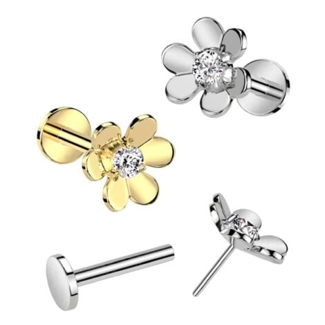 CZ Center Flower Threadless Push In Top Cartilage Labret