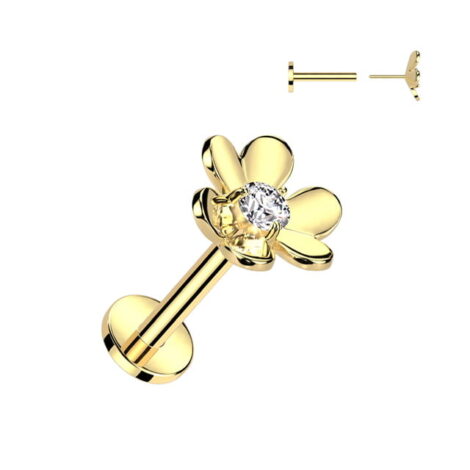 CZ Center Flower Threadless Push In Top Cartilage Labret - Image 3