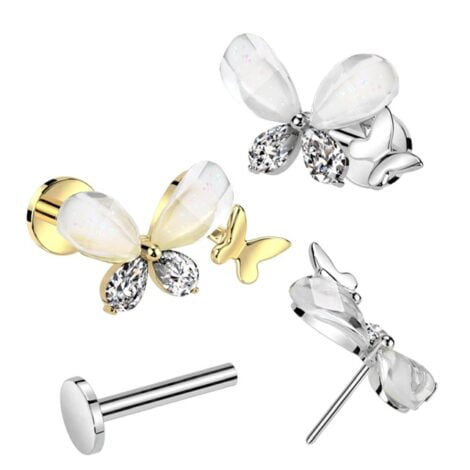 CZ Butterfly Threadless Push Pin Top Cartilage Labret