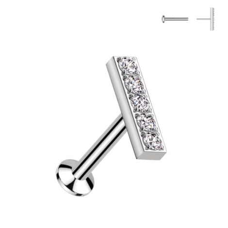 All 316L Surgical Steel Threadless Push In Labret w/ CNC Set CZ Bar Top