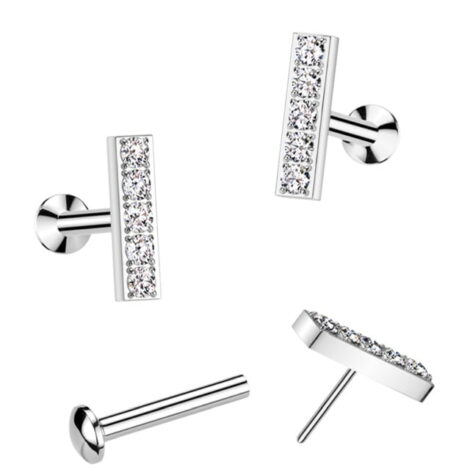 All 316L Surgical Steel Threadless Push In Labret w/ CNC Set CZ Bar Top - Image 2