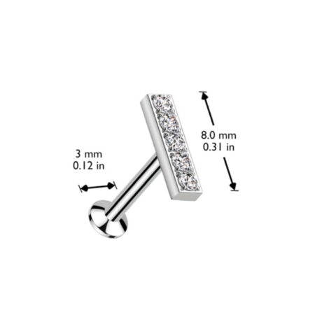 All 316L Surgical Steel Threadless Push In Labret w/ CNC Set CZ Bar Top - Image 3