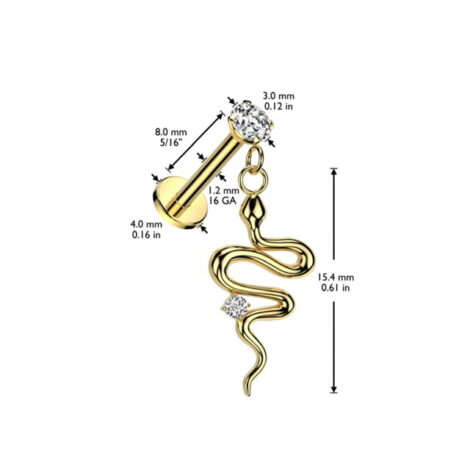 Prong Set Round CZ Top With Snake Dangle Internal Thread Labret - Image 4
