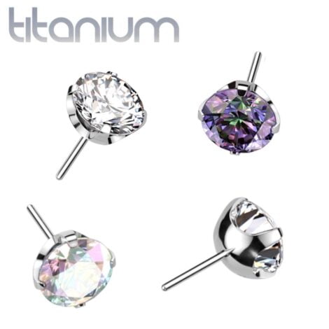 Implant Grade Titanium Threadless Push In CNC Cut Round Back Claw Set CZ Top
