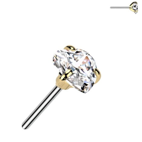 Implant Grade Titanium Threadless Push In Prong Set Heart CZ Top - Image 5