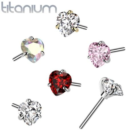 Implant Grade Titanium Threadless Push In Prong Set Heart CZ Top