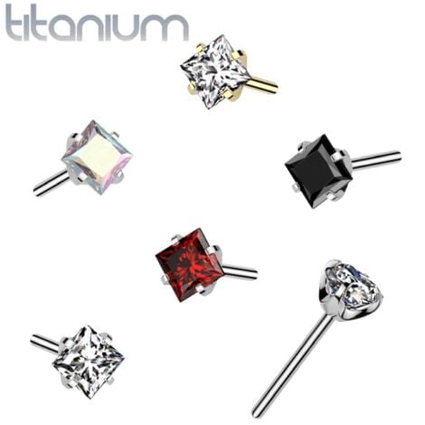 Implant Grade Titanium Threadless Push In Prong Set Square CZ Top