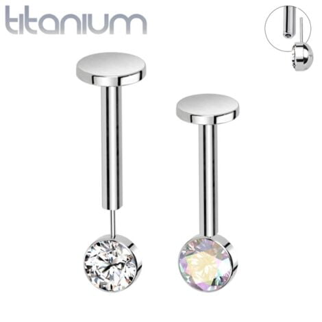 Implant Grade Titanium Threadless Vertical Helix Labret w/ Push In CZ Top