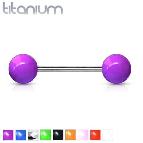 Implant Grade Titanium Tongue Nipple Barbell With Solid Color Acrylic Balls