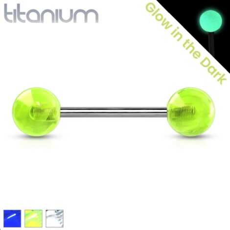 Implant Titanium Tongue Nipple Barbell with Glow in Dark Acrylic Balls