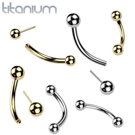 Implant Grade Titanium Threadless Curved Barbell with Push In Pin Ball and Fixed Ball