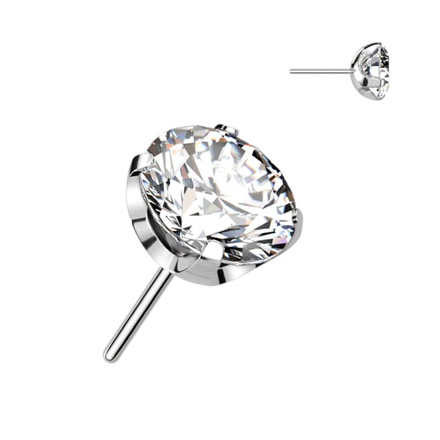 Implant Grade Titanium Threadless Push In CNC Cut Round Back Claw Set CZ Top