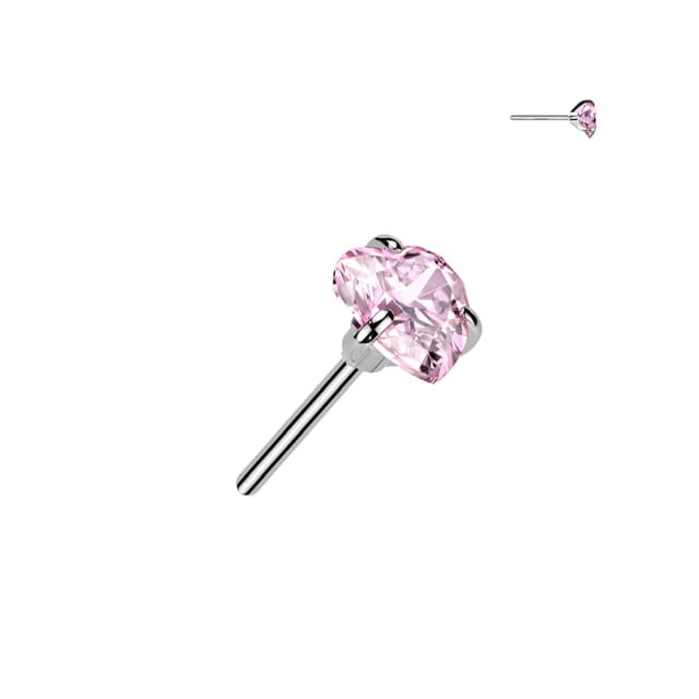 Implant Grade Titanium Threadless Push In Prong Set Heart CZ Top