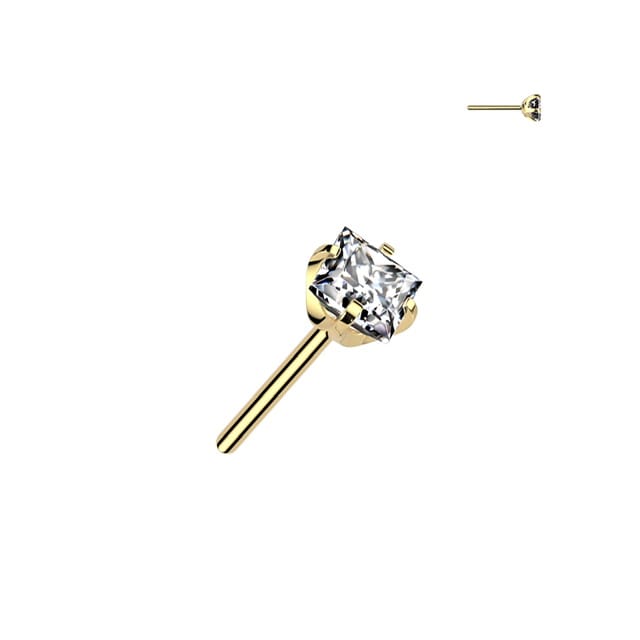 Implant Grade Titanium Threadless Push In Prong Set Square CZ Top