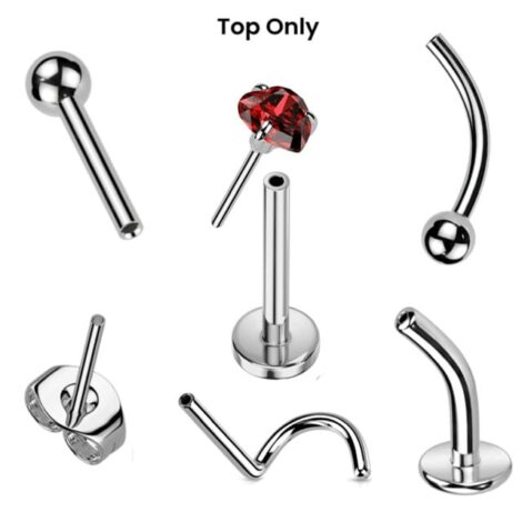 Implant Grade Titanium Threadless Push In Prong Set Heart CZ Top - Image 2