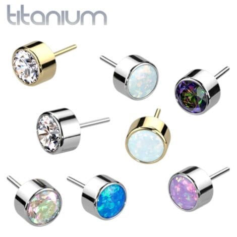 Implant Grade Titanium Threadless Push In Top with Bezal Round CZ or Opal