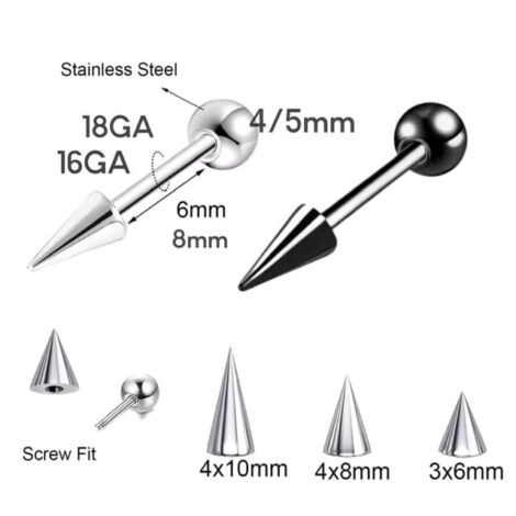 Spike Barbell for Vertical Helix, Lobe, Cartilage Pixie Spikes - Image 2