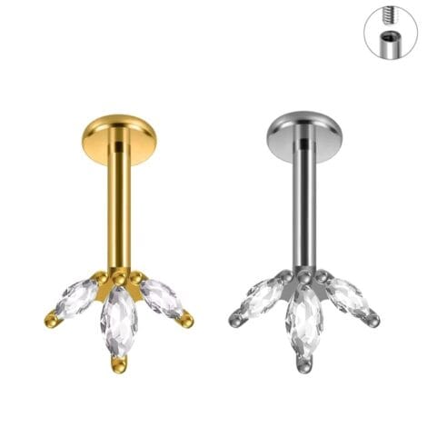 Forward Facing Marquise CZ Top Vertical Down Labret/ Bonus Bar