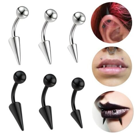 Cone or Spike Curved Barbell Vertical Lip, Helix, Eyebrow Piercings