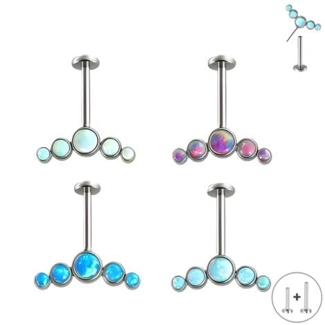 Forward Facing Opal Row Threadless Push Pin Top Vertical Helix Labret