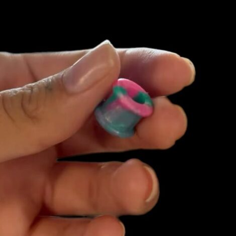 Silicone Flat Double Flared Tunnel Pairs with Green and Pink Marbling - Image 7