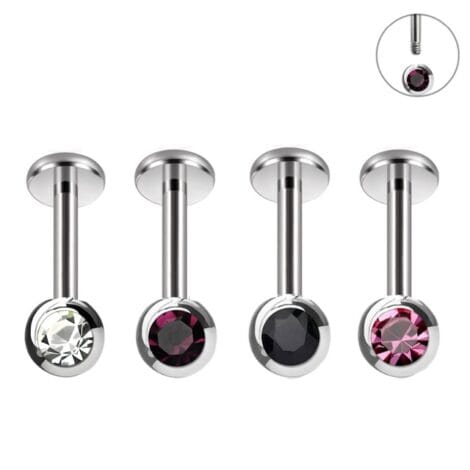 Forward Facing Gem Ball Labret for Helix, Vertical Helix Piercings
