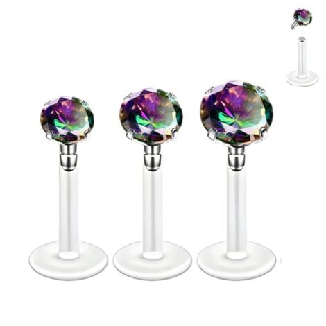 Bioflex Labret Cartilage Stud with Push-In Prong Set Vitrail Gem