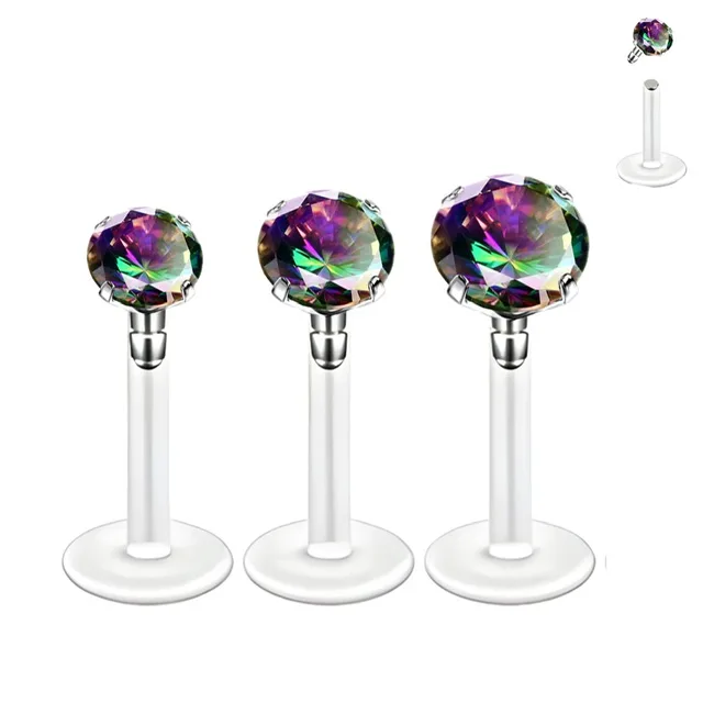 Bioflex Labret Cartilage Stud with Push-In Prong Set Vitrail Gem